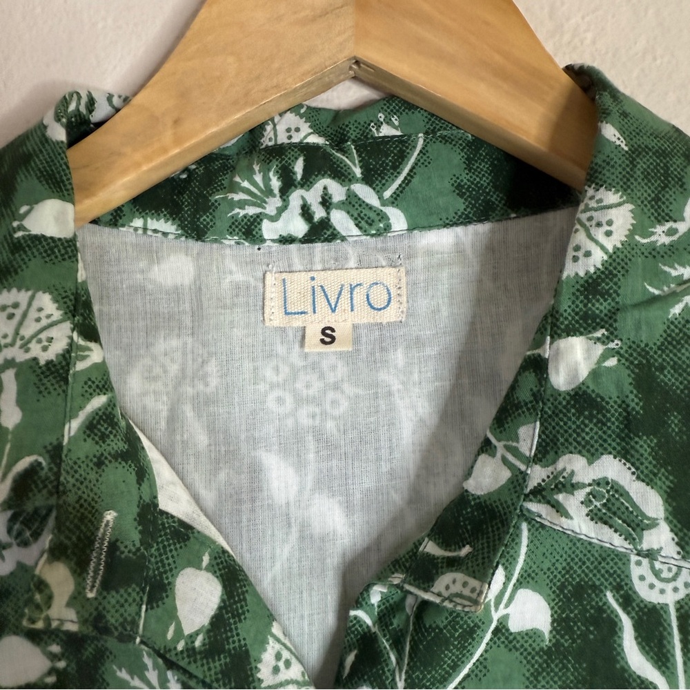 LIVRO green floral block print button front maxi shirt dress SMALL - Picture 4 of 8